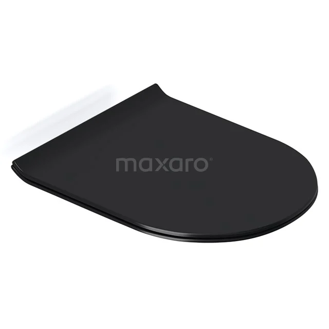 Schwarzer WC-Sitz mit Soft-Close-Mechanismus, ovales Design aus langlebigem Kunststoff, ideal für jedes moderne Badezimmer.