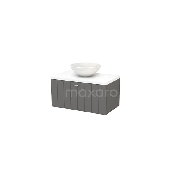 Modulo+ Plato Badkamermeubel voor waskom | 80 cm Hoogglans wit Lamel front Hoogglans wit blad 1 lade BMK001232
