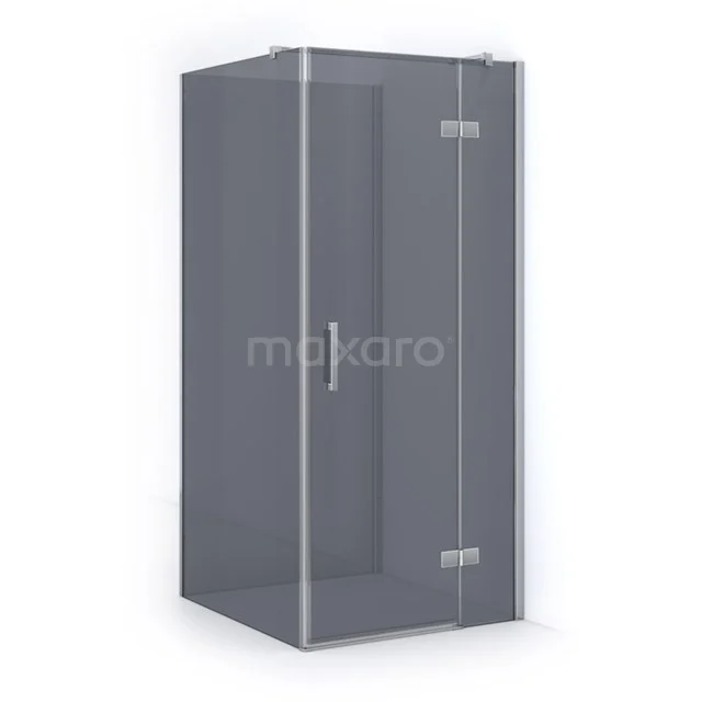 Glass shower enclosure with corner opening, modern design and metal handle, ideal for stylish bathroom design.