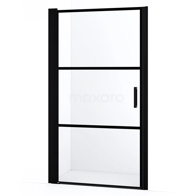 Schwarze Duschtür mit Klarglas, minimalistisches Design und matt schwarzem Rahmen, perfekte Ergänzung für ein modernes Badezimmer.