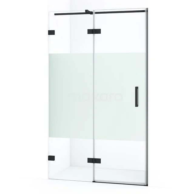 Duschtür Diamond 120cm aus klarem Sicherheitsglas mit mattem Streifen Matt Schwarz DDB21661323MB Glasene Duschwand mit schwarzen Aluminiumprofilen und Schiebetür, ideal für moderne Badezimmergestaltung.