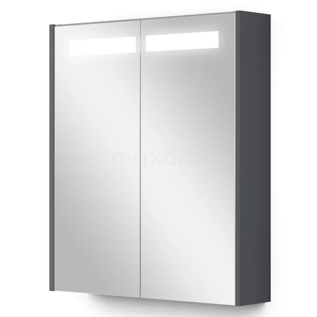 Spiegelschrank mit Beleuchtung Modulo 60x70cm Dunkelgrau K99-0600-59008-06 Grauer Spiegelschrank mit LED-Beleuchtung, modernes Design, ideal für stilvolle Badezimmerlagerung.