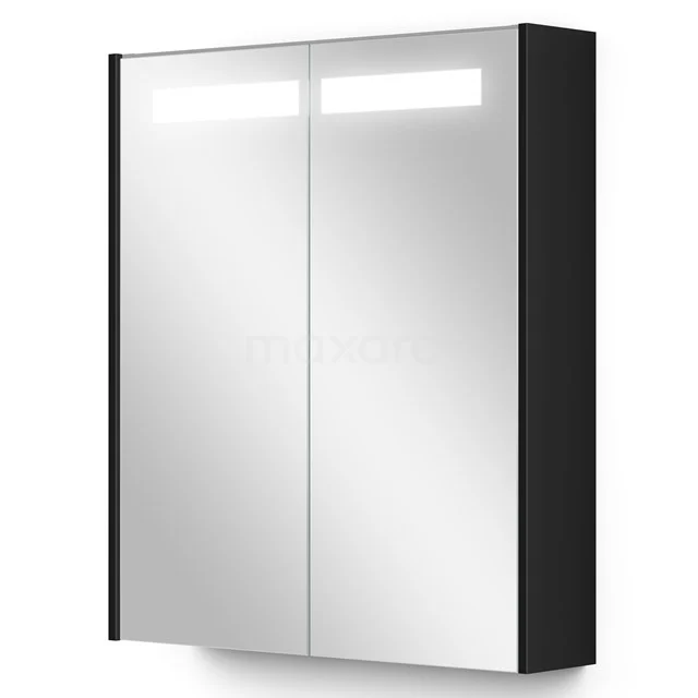 Spiegelschrank mit Beleuchtung Modulo 60x70cm Hochglanz Schwarz K99-0600-59008-11 Schwarzer Spiegelschrank mit doppelten Spiegeltüren, integrierter LED-Beleuchtung und einem eleganten Design für das moderne Badezimmer.