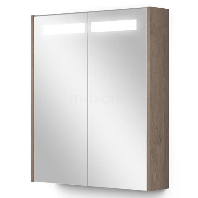 Spiegelschrank mit Beleuchtung Modulo 60x70cm mittelbraune Eiche K99-0600-59008-36 Spiegelschrank Holzoptik mit LED-Beleuchtung, doppeltüriges Design, ideal für Badezimmerlagerung.