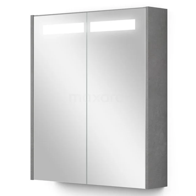 Spiegelschrank mit Beleuchtung Modulo 60x70cm aus hellgrauem Beton K99-0600-59008-50 Grauer Badschrank mit zwei Spiegeltüren und integrierter LED-Beleuchtung, ideal für moderne Badezimmergestaltung.