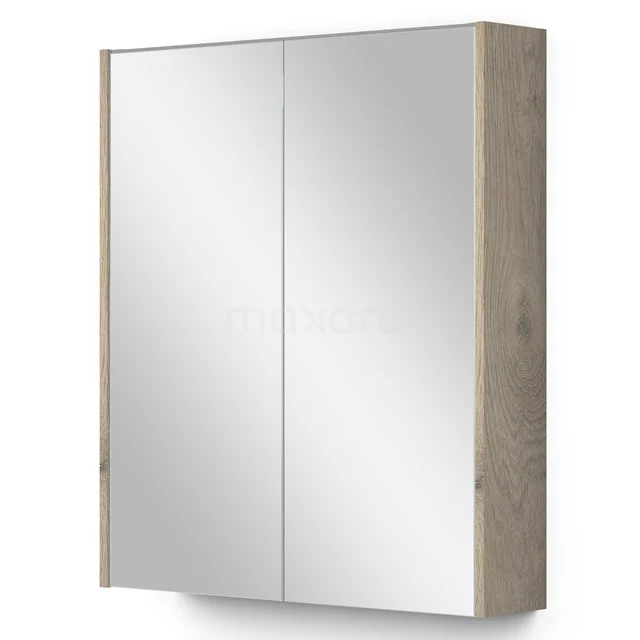 Holz-Badschrank mit zwei Spiegeltüren, modernes Design, ideal für Stauraum und Stil im Badezimmer.