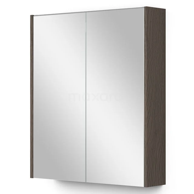 Spiegelschrank mit Beleuchtung Modulo 60x70cm dunkelbraune Eiche K99-0600-59009-37 Hölzerner Badschrank mit Spiegeltüren, modernes Design, dunkle Holzfurnier, ideal für Stauraum im Badezimmer.