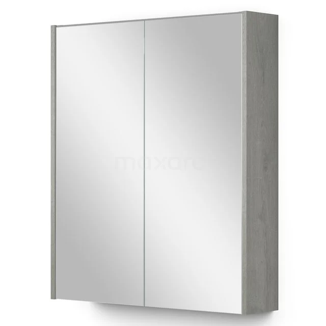 Spiegelschrank Badezimmer, graue Holzoptik, doppelte Türen, modernes Design, ideal zum Verstauen und stilvollen Bäder.