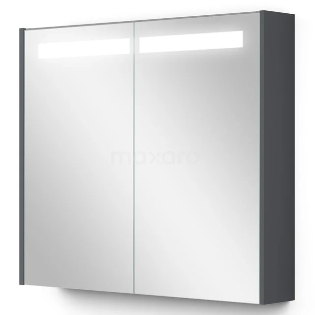 Spiegelschrank mit Beleuchtung Modulo 80x70cm Dunkelgrau K99-0800-59008-06 Verlichte graue Spiegelschrank mit doppelt spiegelndem Türdesign, integrierter LED-Beleuchtung und modernem minimalistischen Design.