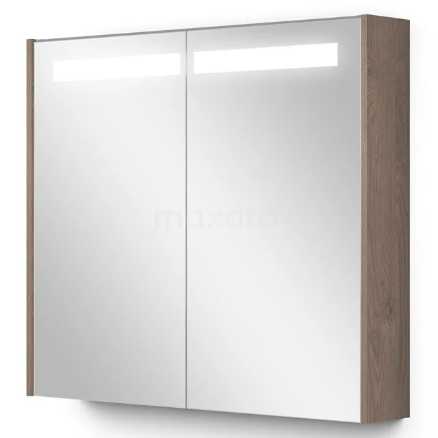 Spiegelschrank mit Beleuchtung Modulo 80x70cm mittelbraune Eiche K99-0800-59008-36 Holz-Badschrank mit doppelten Spiegeltüren und integrierter LED-Beleuchtung, ideal für moderne Badezimmerlagerung.