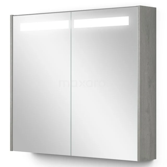 Spiegelschrank mit Beleuchtung Modulo 80x70cm Eiche grau K99-0800-59008-39 Spiegelschrank mit Beleuchtung, Grau mit doppelten Türen, ideal für Badezimmerlagerung und modernes Interieur.