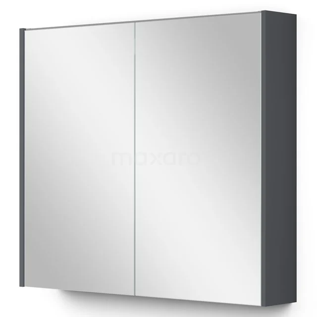 Wandregal für Badezimmer mit Spiegeltüren, graues Metallgestell, modernes Design, ideal zur Aufbewahrung von WC-Artikeln.