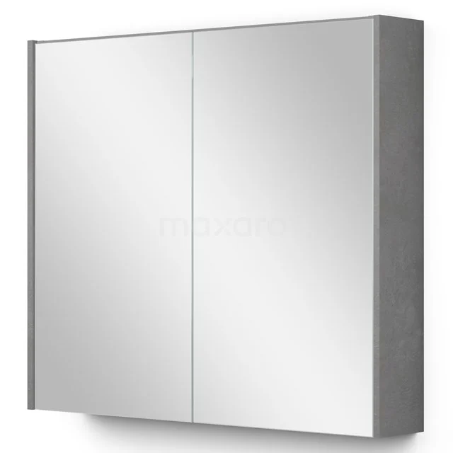 Grauer Badschrank mit doppelten Spiegeltüren, elegantes Design aus Aluminium, ideal für moderne Badezimmerlagerung.