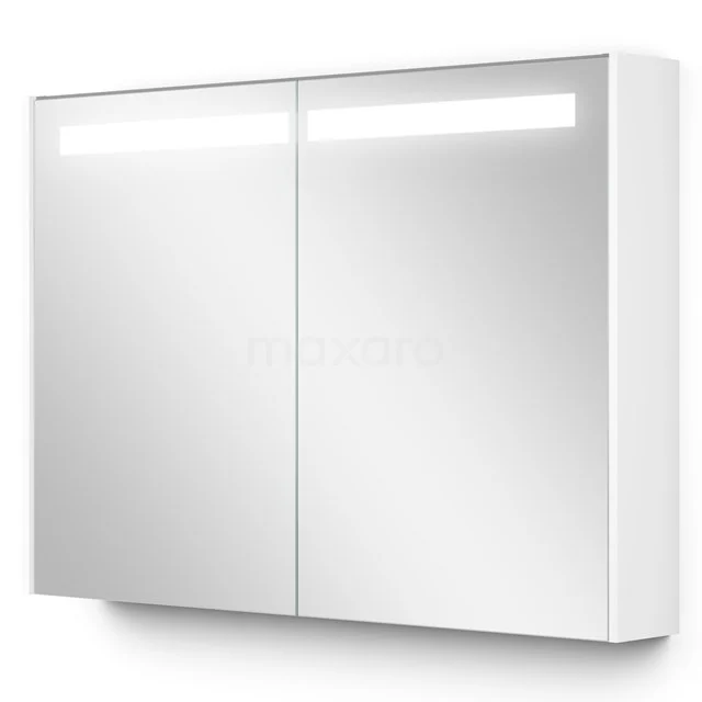Weißer Badschrank mit Spiegeln, integrierter LED-Beleuchtung und sauberer Verarbeitung, ideal für moderne Badezimmer.