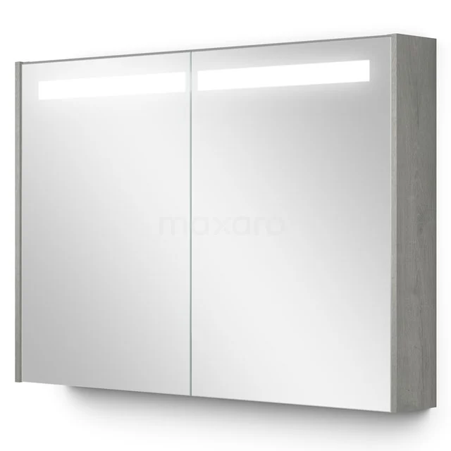 Verleuchteter Badschrank mit doppelt Spiegeldecken, silbergraues Rahmen und integrierte LED-Beleuchtung für moderne Bäder.