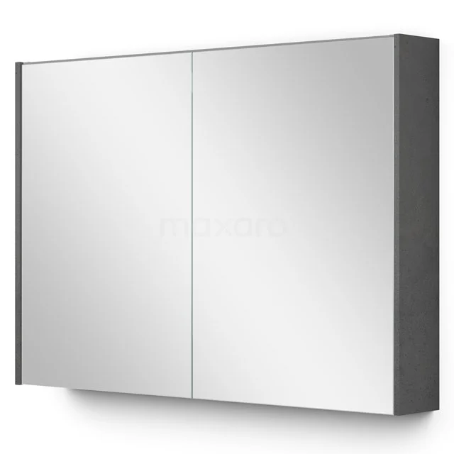 Graue Badezimmer Spiegelschrank mit zwei Spiegeltüren, elegantes Design, aus Aluminium gefertigt, ideal für moderne Bäder.