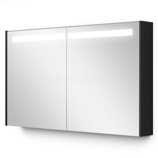 Spiegelschrank mit Beleuchtung Modulo 120x70cm Matt Schwarz K99-1200-59008-01 Schwarz-weiß Aluminium Spiegelschrank mit LED-Beleuchtung und doppelten Türen, ideal für moderne Badezimmer Stauraum.