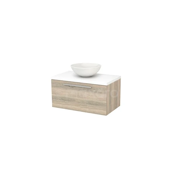 Wooden bathroom unit with basin, light oak colour, compact modern look, ideal for small bathrooms.
