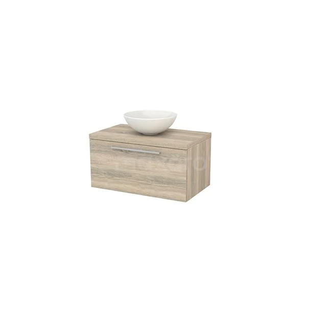 Modulo+ Plato Vanity units for countertop basin | 80 cm Oak Flat front Oak worktop 1 drawer BMK001254 Wooden bathroom unit in oak look with ceramic countertop wash basin, modern design, ideal for stylish bathroom design.
