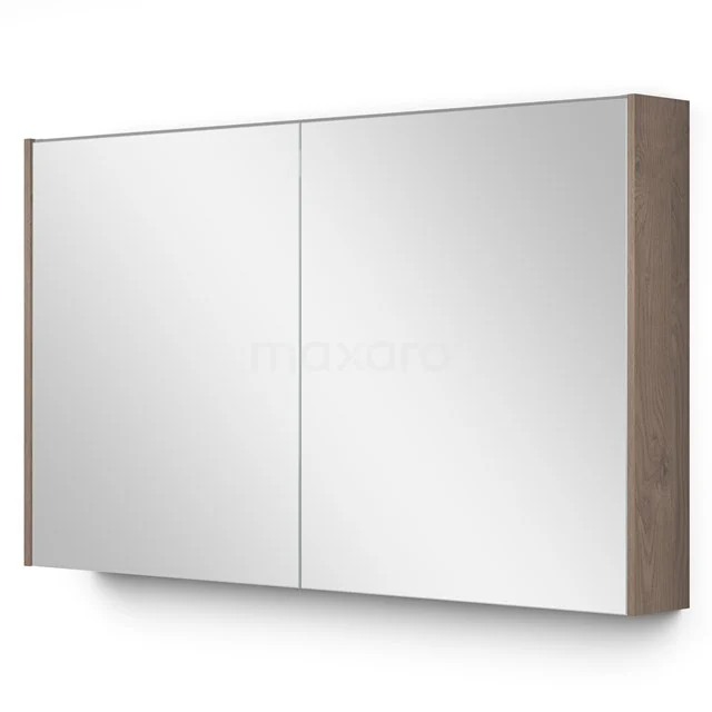 Spiegelschrank mit Beleuchtung Modulo 120x70cm mittelbraune Eiche K99-1200-59009-36 Wandregal mit Spiegeltüren, Holzlook-Seiten, ideal als Aufbewahrung in modernen Bädern.