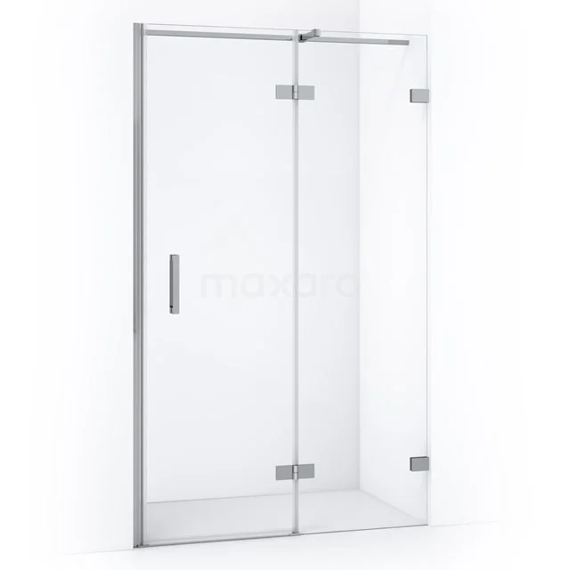 Glasene Duschtür mit chromatischen Scharnieren, minimalistisches Design, perfekt für ein modernes Badezimmer.