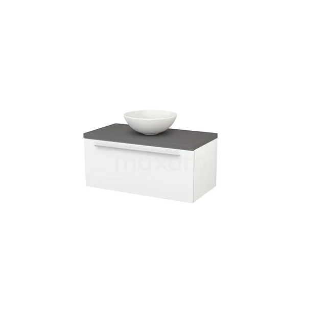 Badkamermeubel voor Waskom 90cm Hoogglans Wit Vlak Modulo+ Plato Basalt Blad BMK001271