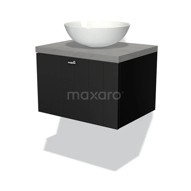 Black suspended bathroom unit with grey Basin worktop and white basin worktop, modern design for stylish bathrooms.
