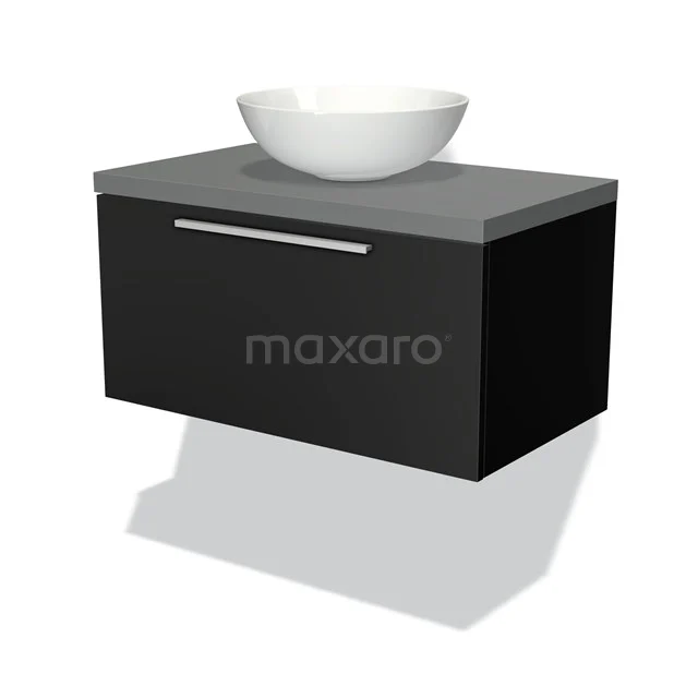 Modulo Plato Vanity units for countertop basin | 80 cm Matte black Flat front Mid grey worktop 1 drawer BMK11-00168