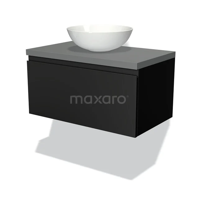 Modulo Plato Vanity units for countertop basin | 80 cm Matte black Handle-less front Mid grey worktop 1 drawer BMK11-00170
