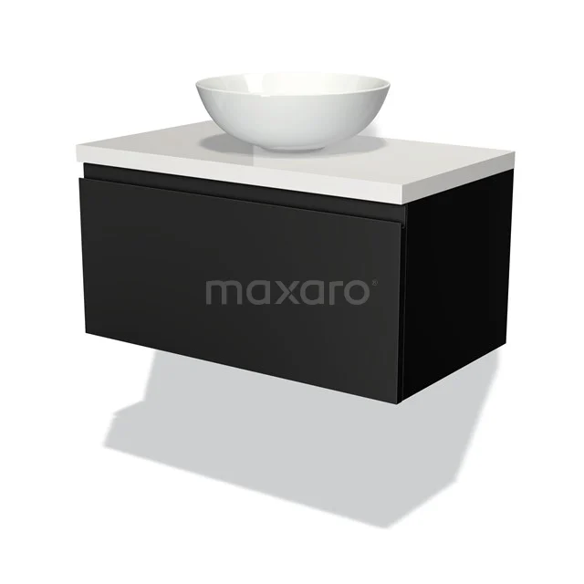 Modulo Plato Vanity units for countertop basin | 80 cm Matte black Handle-less front High-gloss white worktop 1 drawer BMK11-00173