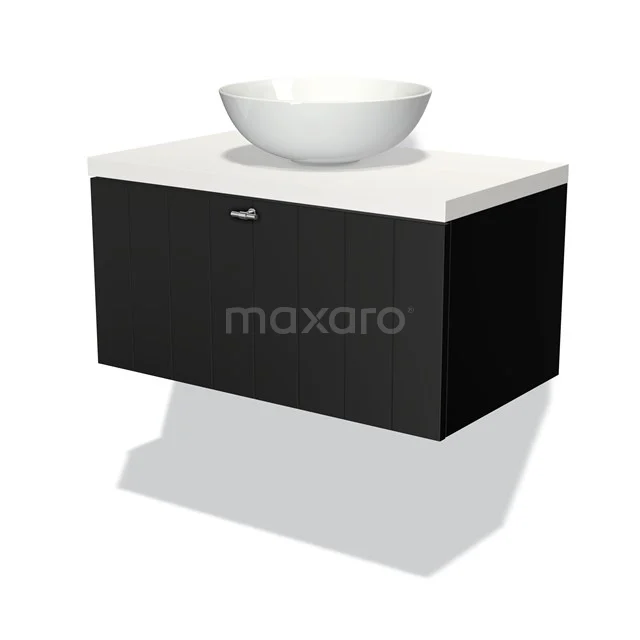 Black hanging bathroom unit with white vanity units for countertop wash basin, clean modern design, ideal for stylish bathroom design.