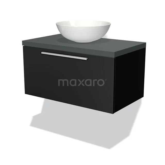 Modulo Plato Vanity units for countertop basin | 80 cm Matte black Flat front Dark grey worktop 1 drawer BMK11-00177