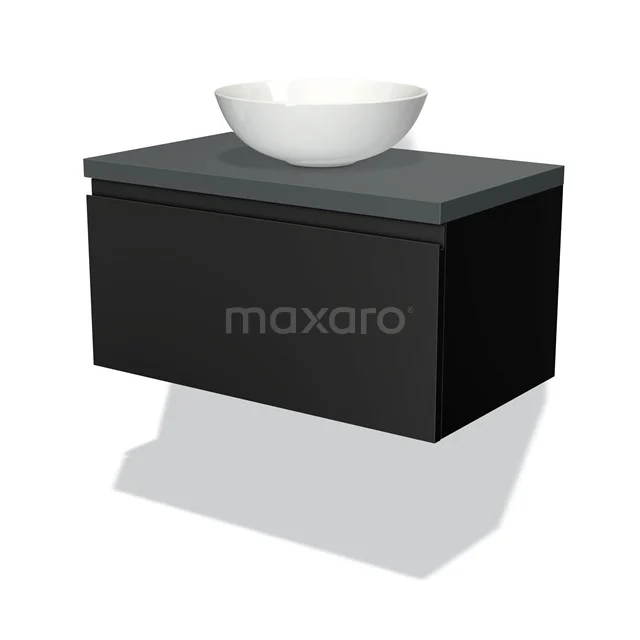 Modulo Plato Vanity units for countertop basin | 80 cm Matte black Handle-less front Dark grey worktop 1 drawer BMK11-00179