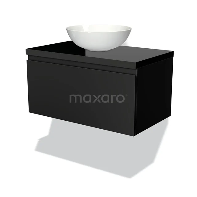 Modulo Plato Vanity units for countertop basin | 80 cm Matte black Handle-less front High-gloss black worktop 1 drawer BMK11-00182