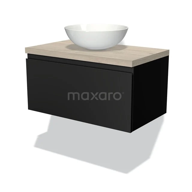 Modulo Plato Vanity units for countertop basin | 80 cm Matte black Handle-less front Light grey oak worktop 1 drawer BMK11-00188