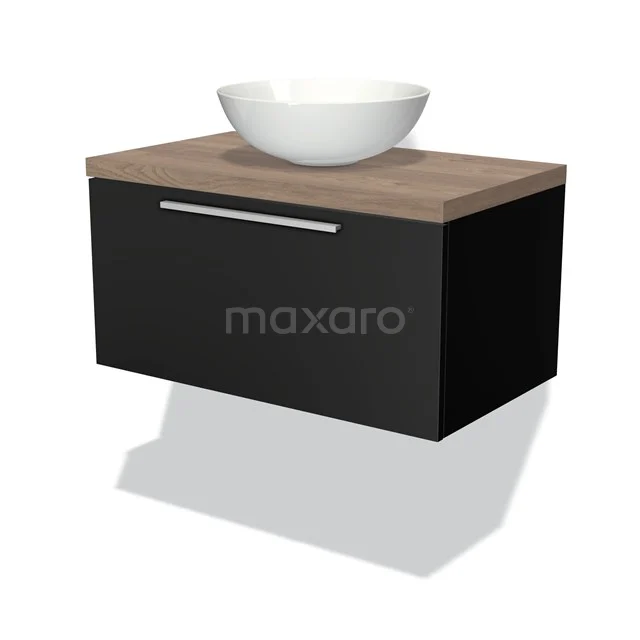 Modulo Plato Vanity units for countertop basin | 80 cm Matte black Flat front Mid brown oak worktop 1 drawer BMK11-00192
