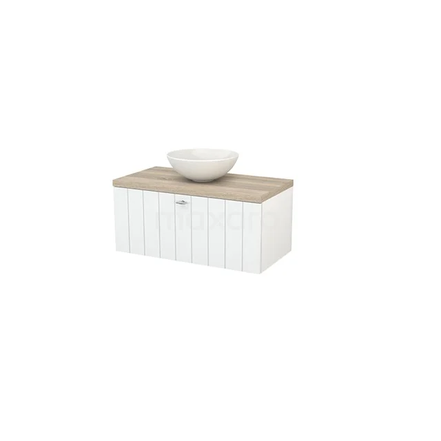 White wooden Bathroom unit with vanity units with basin and light oak top, modern design for stylish bathroom design.