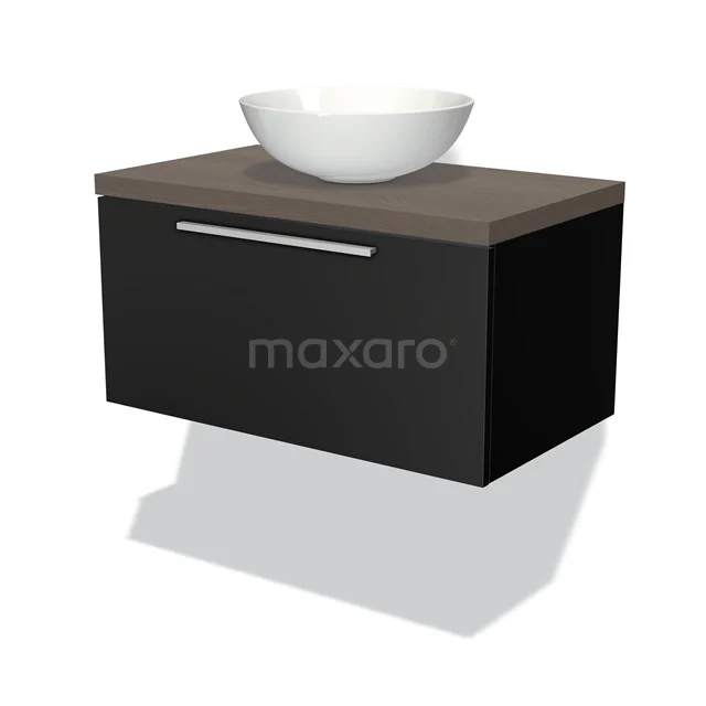 Modulo Plato Vanity units for countertop basin | 80 cm Matte black Flat front Dark brown oak worktop 1 drawer BMK11-00195