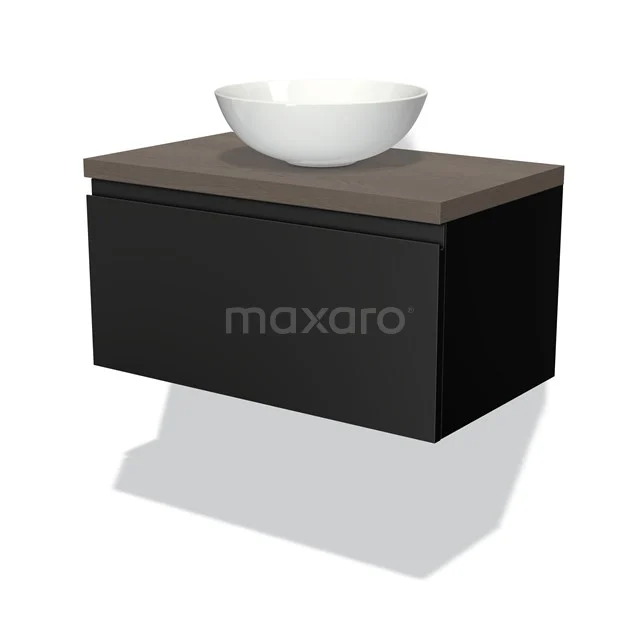 Modulo Plato Vanity units for countertop basin | 80 cm Matte black Handle-less front Dark brown oak worktop 1 drawer BMK11-00197