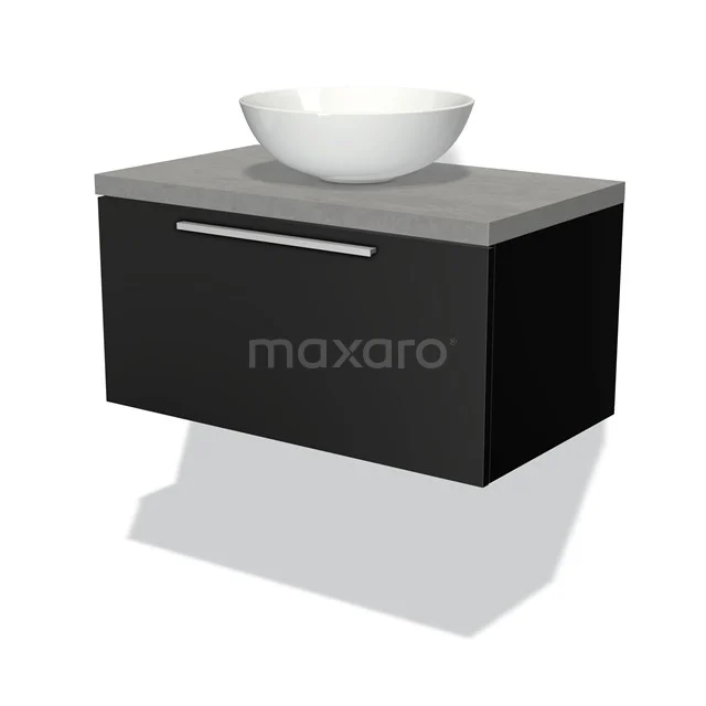 Modulo Plato Vanity units for countertop basin | 80 cm Matte black Flat front Light grey concrete worktop 1 drawer BMK11-00201
