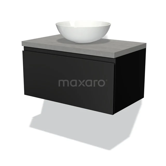 Modulo Plato Badkamermeubel voor waskom | 80 cm Mat zwart Greeploos front Lichtgrijs beton blad 1 lade BMK11-00203