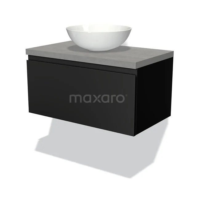 Modulo Plato Vanity units for countertop basin | 80 cm Matte black Handle-less front Light grey concrete worktop 1 drawer BMK11-00203