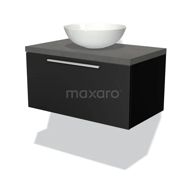 Modulo Plato Vanity units for countertop basin | 80 cm Matte black Flat front Dark grey concrete worktop 1 drawer BMK11-00204