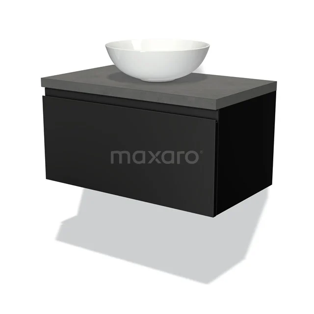 Modulo Plato Vanity units for countertop basin | 80 cm Matte black Handle-less front Dark grey concrete worktop 1 drawer BMK11-00206