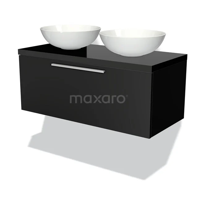 Modulo Plato Vanity units for countertop basin | 100 cm Matte black Flat front High-gloss black worktop 1 drawer BMK11-00219
