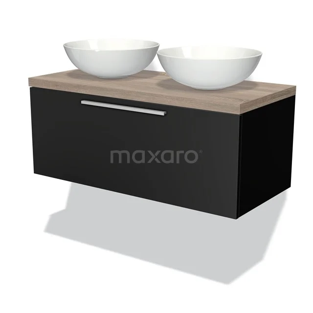 Modulo Plato Vanity units for countertop basin | 100 cm Matte black Flat front Oak worktop 1 drawer BMK11-00222
