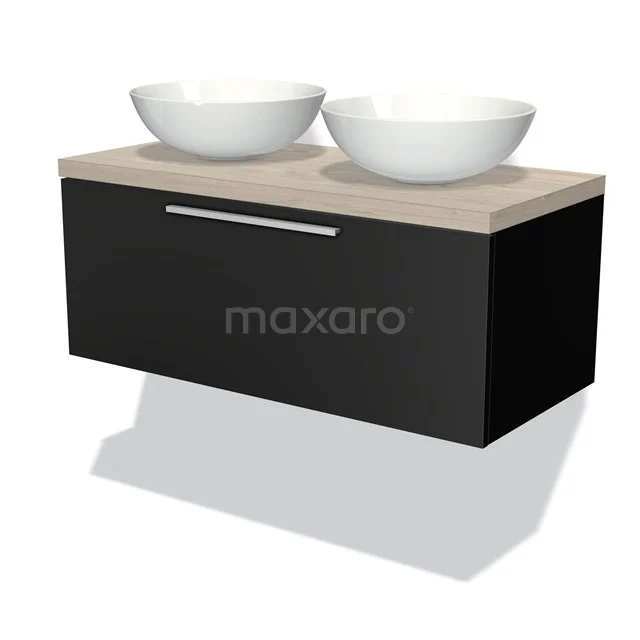 Modulo Plato Vanity units for countertop basin | 100 cm Matte black Flat front Light grey oak worktop 1 drawer BMK11-00225