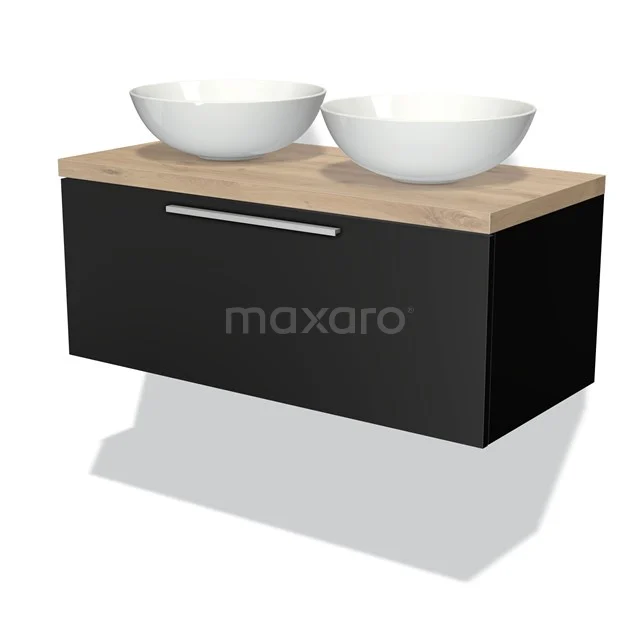 Modulo Plato Vanity units for countertop basin | 100 cm Matte black Flat front Light brown oak worktop 1 drawer BMK11-00228