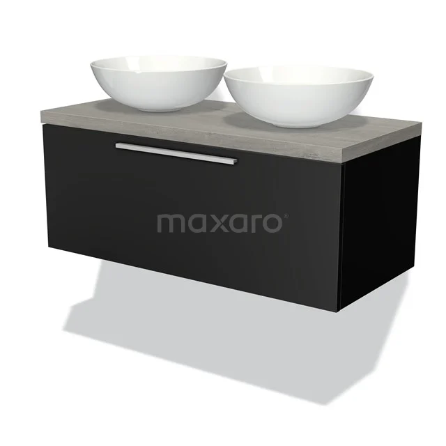 Modulo Plato Vanity units for countertop basin | 100 cm Matte black Flat front Grey oak worktop 1 drawer BMK11-00237
