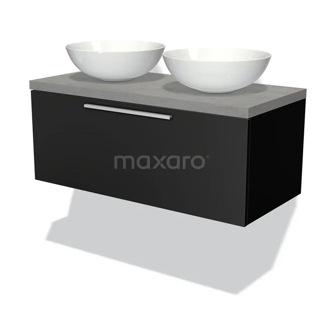 Modulo Plato Vanity units for countertop basin | 100 cm Matte black Flat front Light grey concrete worktop 1 drawer BMK11-00240